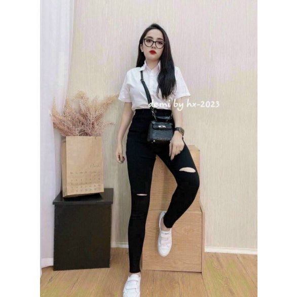 Quần Skinny legging rách gối có giãn thoải mái