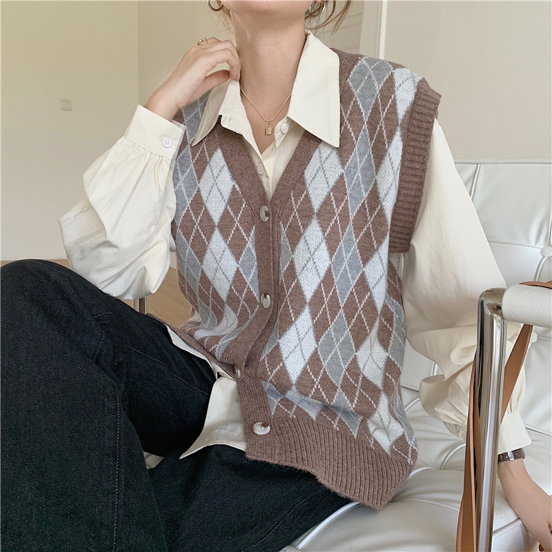 SUXI Áo Len Không Tay Cổ Chữ V Thời Trang Hàn Quốc Cho Nữ