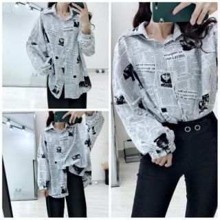 ÁO SƠ MI FORM RỘNG HỌA TIẾT GIẤY BÁO CỰC KÌ CÁ TÌNH THÍCH HỢP KHOÁC NGOÀI