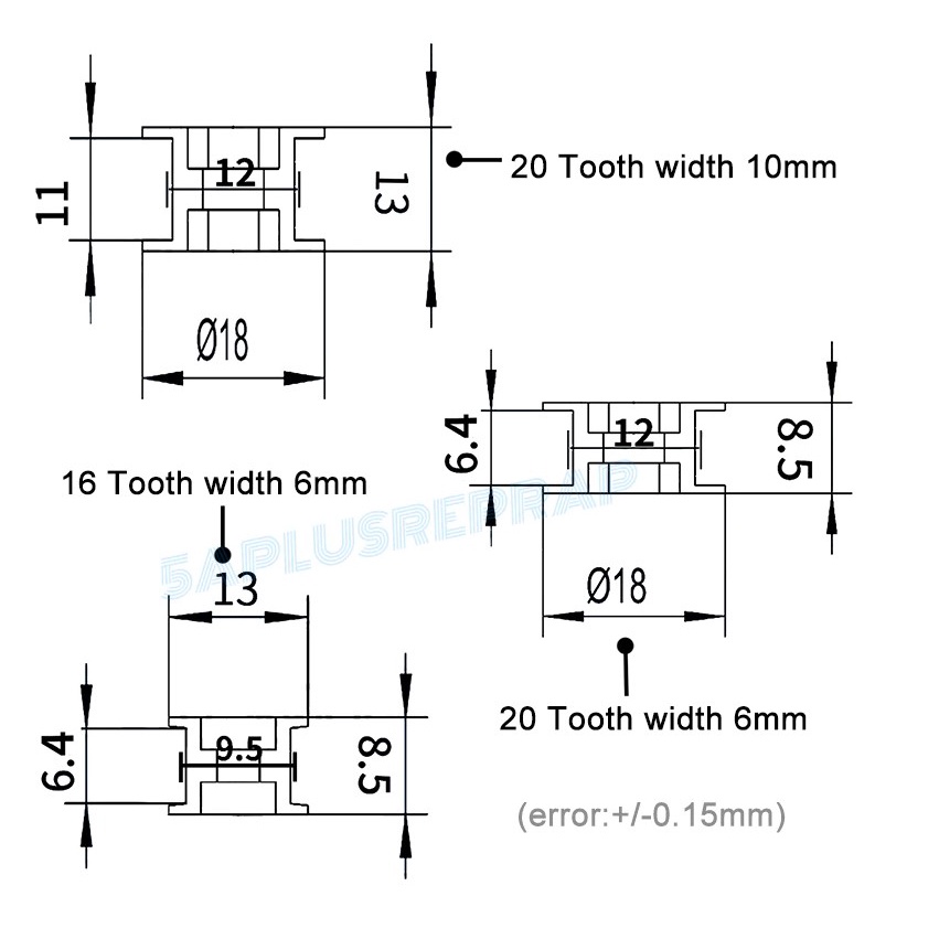 Pulley Ròng rọc nhôm dành cho đai GT2 bản 6mm 10mm chuyên máy In 3D