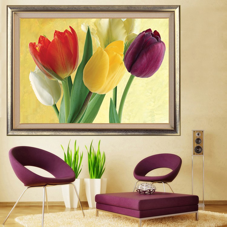 Tranh Đính Đá Đính Đá Hình Hoa Tulip Trang Trí Phòng Ngủ