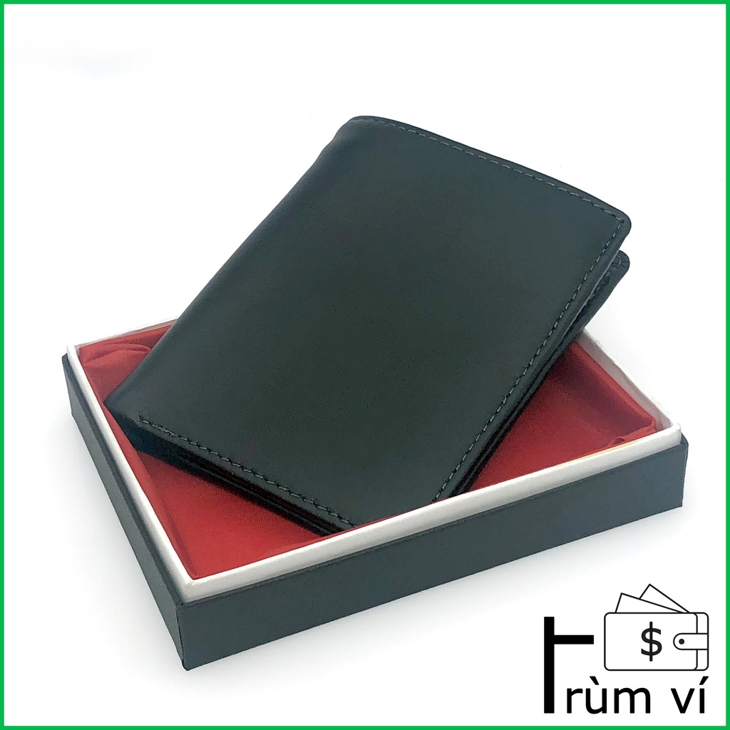 [ Mẫu Hot ] Ví da bò gập đứng màu đen [ Bảo hành 2 năm chất da, Full hộp ]