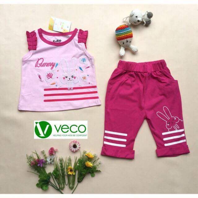 Bộ thun bé gái veco size trung