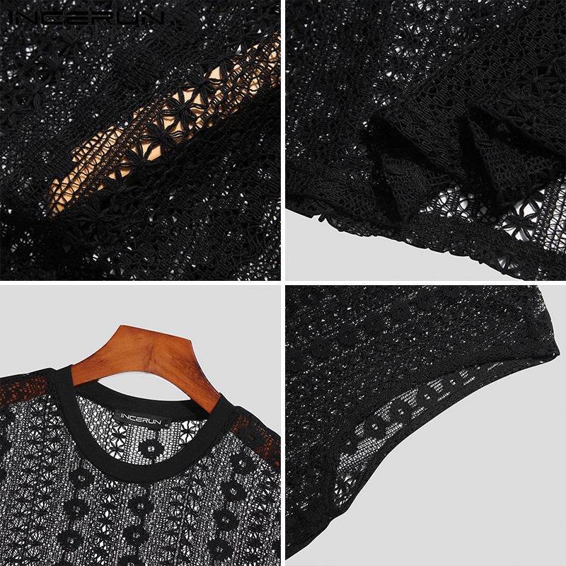 Áo không tay INCERUN phối ren lưới xuyên thấu thời trang mùa hè cho nam