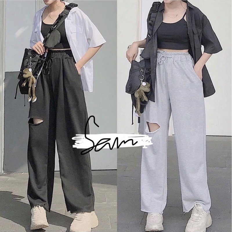 [RẺ VÔ ĐỊCH Quần ống rộng rách gối unisex
