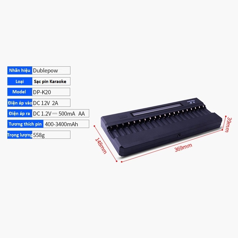 Máy sạc pin 20 viên màn hình LCD DoublePow DP-K20