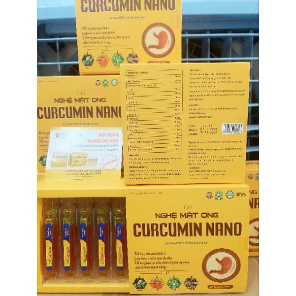 Gel nghệ mật ong Curcumin Nano - Hộp 20 ống