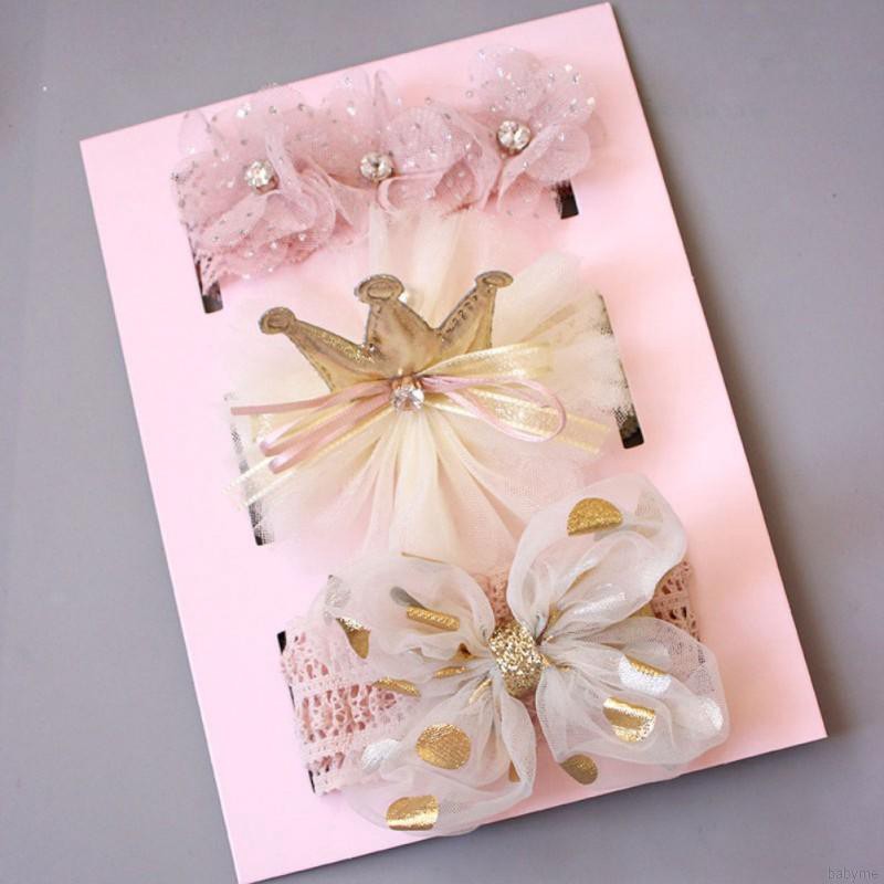 Babyme 3 Pcs Baby Cute Girls Lace Flower Design Headband Headwear Apparel Prop Party Gift