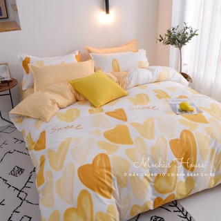 [VẢI SIÊU ĐẸP] BỘ CHĂN GA GỐI COTON POLY MẪU TRÁI TIM SWEETI MÀU VÀNG CỰC XINH