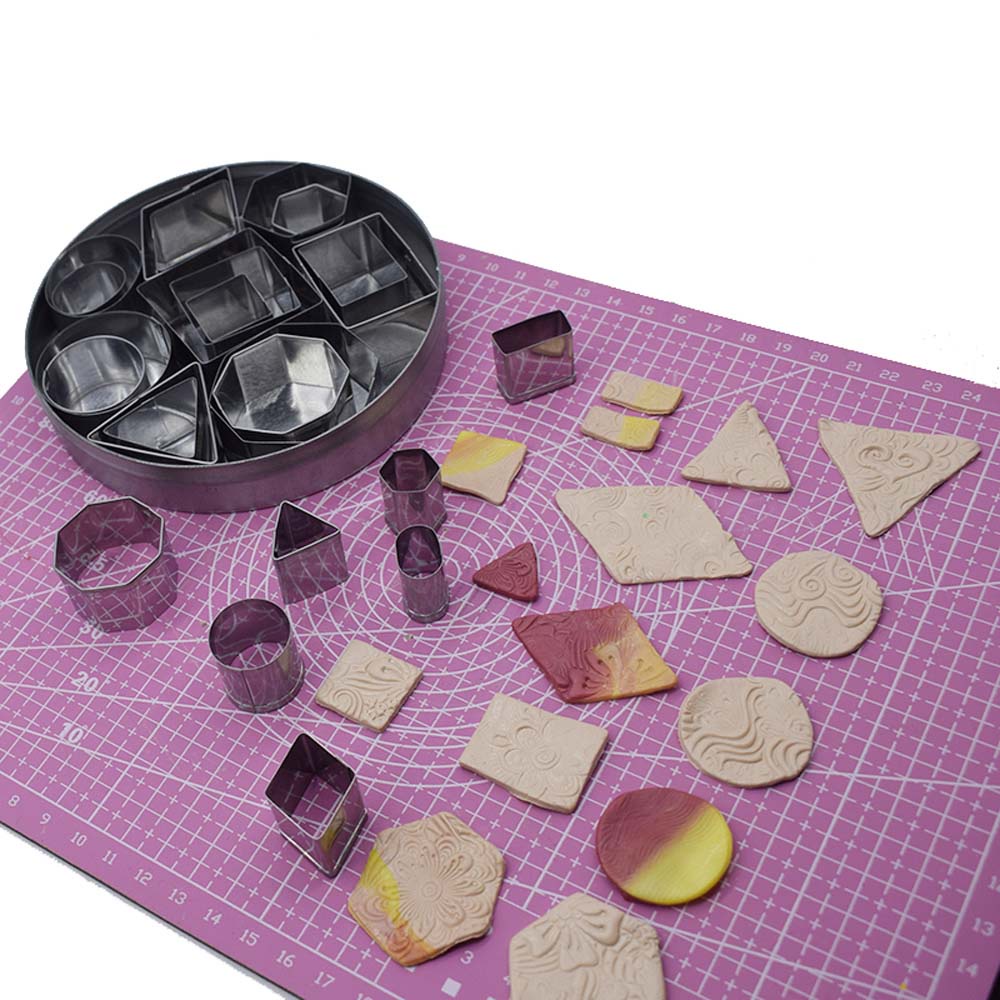 YIYU Bộ 24 khuôn cắt đất sét bằng thép không gỉ hình tròn/vuông