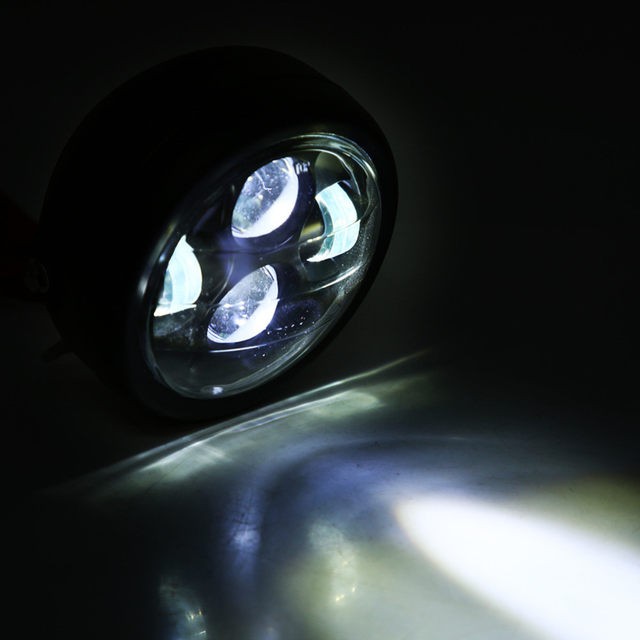 Đèn pha độ xe máy classic kiểu dáng Su GN bi Led gáo đèn tròn sơn đen , mặt mika trong