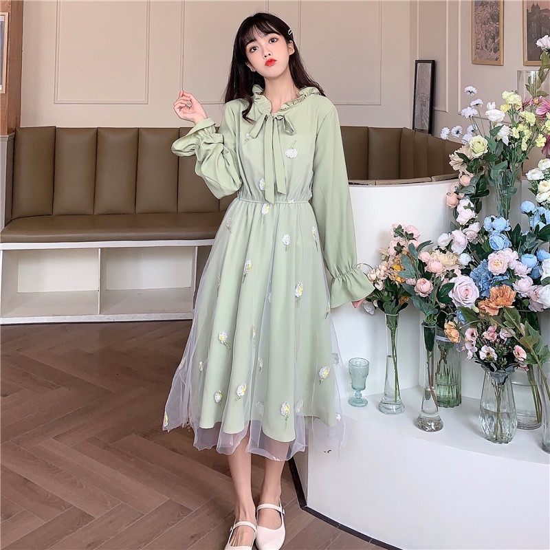 ZHELIHANGFEI Đầm Dài Tay Dáng Ôm Thời Trang Nhật Bản Thanh Lịch Dễ Phối Đồ