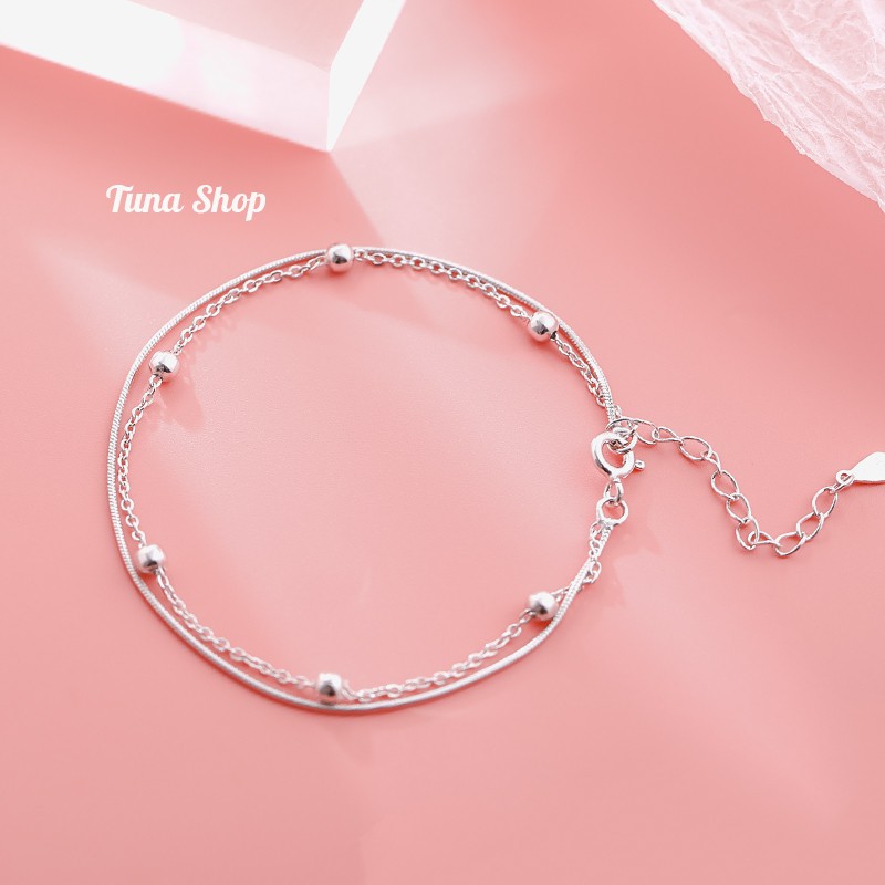 Lắc tay Bạc 2 dây, Vòng tay bạc nữ cao cấp TUNASILVER 𝐂𝐚𝐦 𝐤𝐞̂́𝐭 𝐜𝐡𝐮𝐚̂̉𝐧 𝐁𝐚̣𝐜 Trang sức Bạc