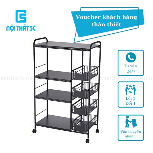 Kệ nhà bếp để đồ đa năng kệ lò vi sóng thông minh 3 4 tầng thép carbon không rỉ, có bánh xe để nồi cơm điện lò nướng