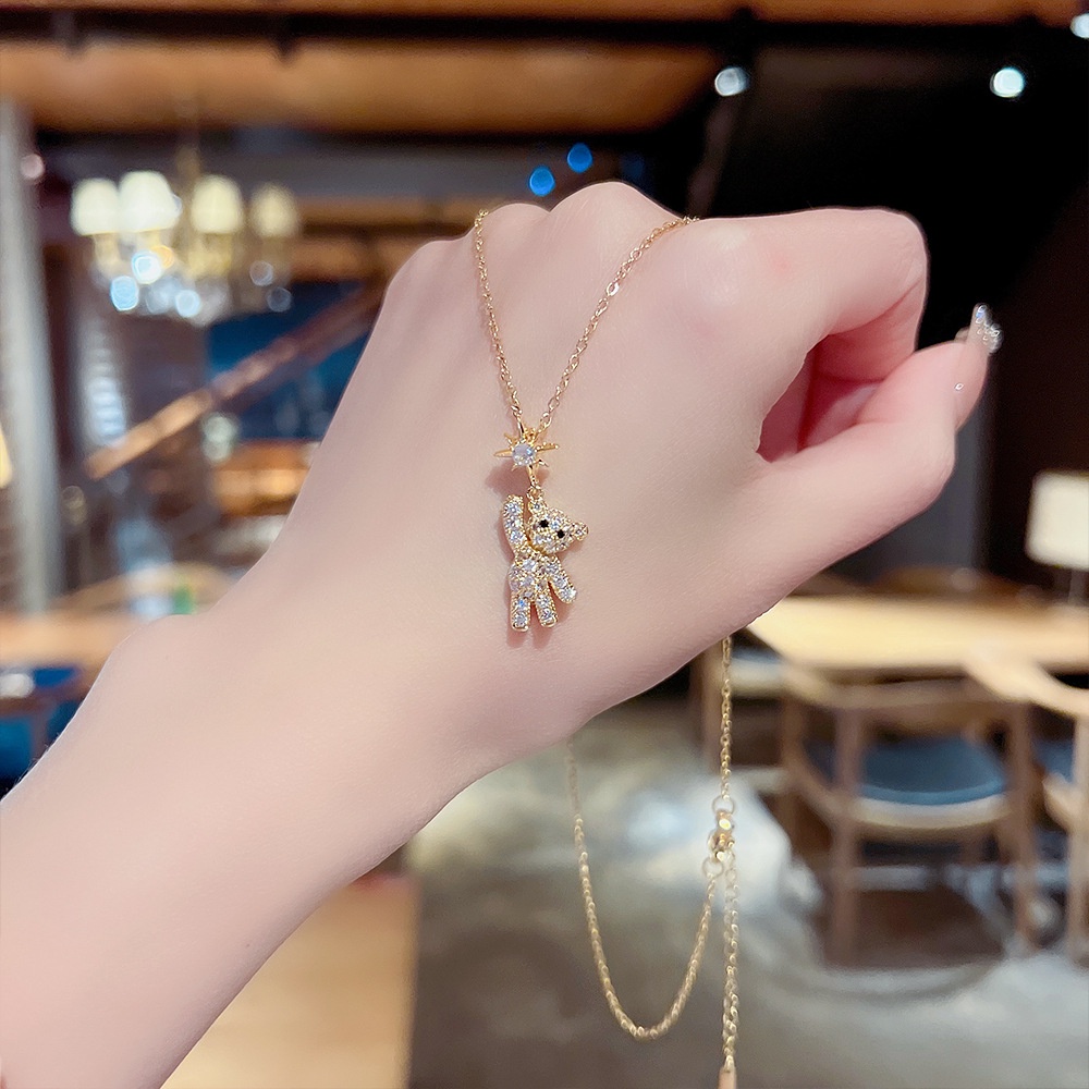 Vòng cổ Thép Titan Mặt Hình Chú Gấu/Hành Tinh Đính Đá Thời Trang