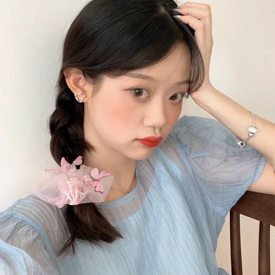 Dây buộc tóc vải scrunchies ren đính bướm butterfly 🦋