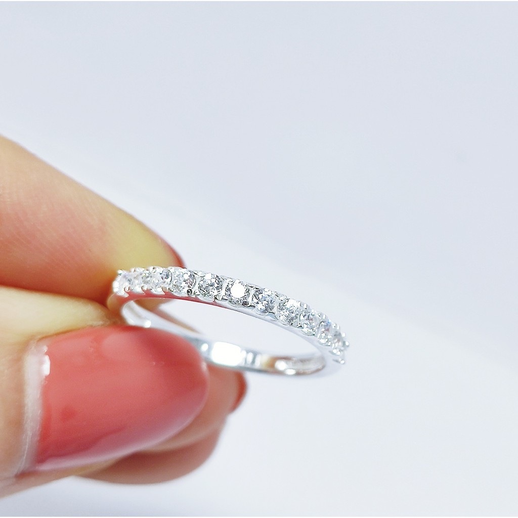 Nhẫn bạc Nhẫn một hàng đá bạc ta bản dày bạc đẹp Van Jewelry V10339