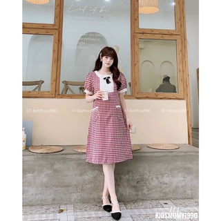 Đồ bầu công sở,đầm bầu suông phối kẻ kèm túi xinh