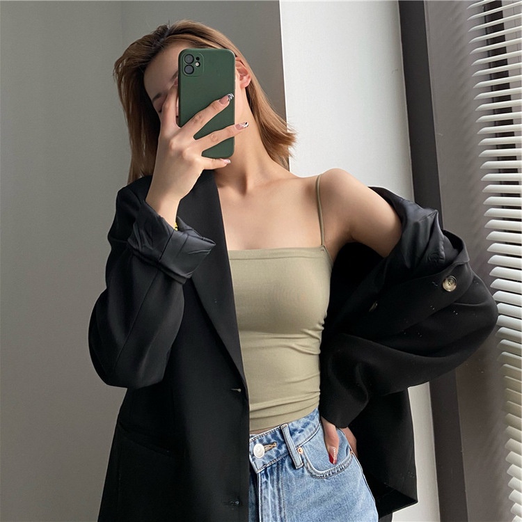 Áo Croptop Hai Dây Màu Trơn Thời Trang Quyến Rũ Cho Nữ
