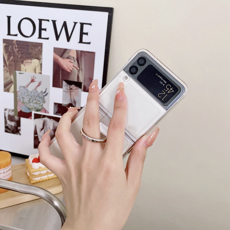 Sang Trọng Ốp Điện Thoại Trong Suốt Dạng Nhám Tích Hợp Vòng Đỡ Cho samsung galaxy z flip 3 4 5 flip5