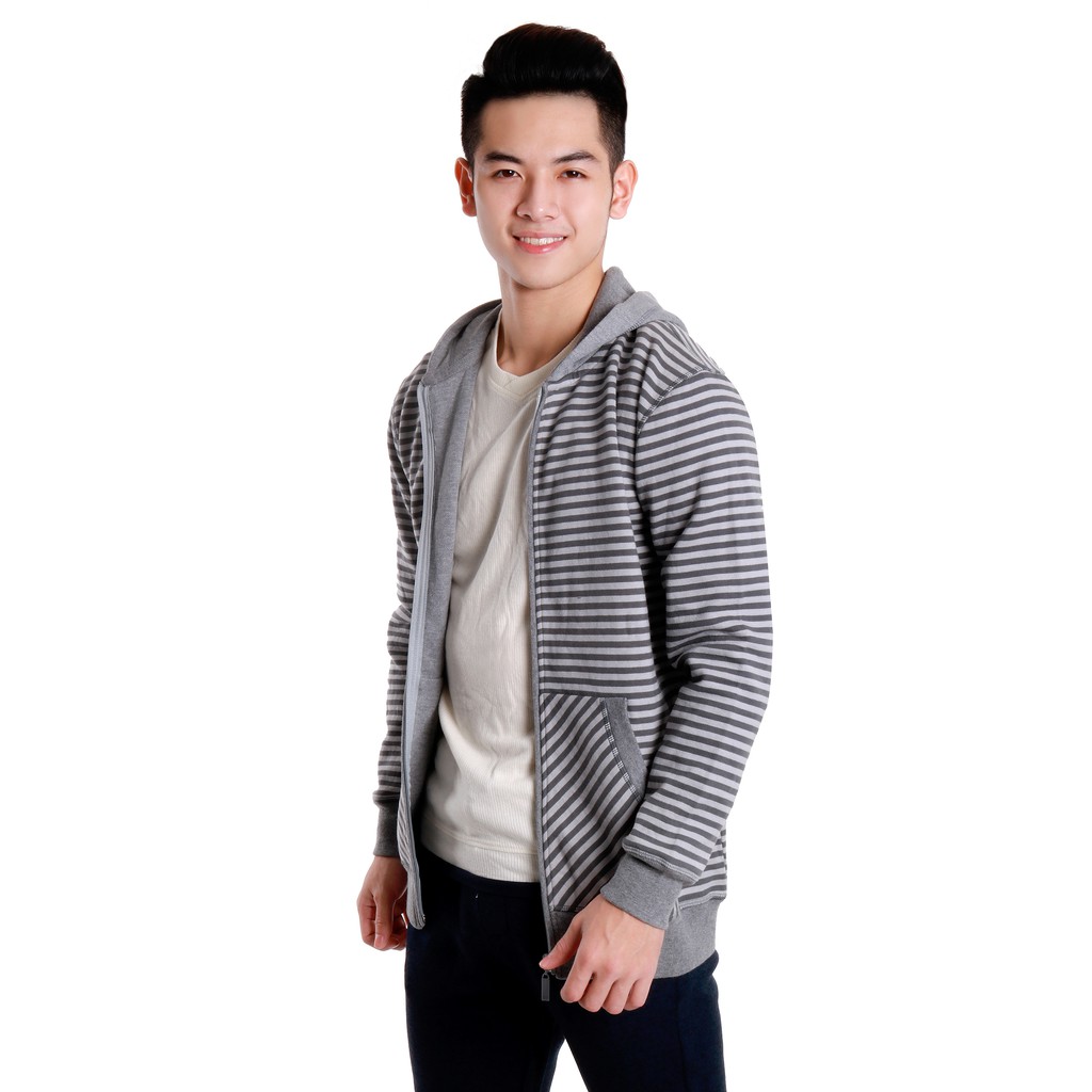 Áo khoác nam Narsis D4118 màu ghi kẻ mũ liền