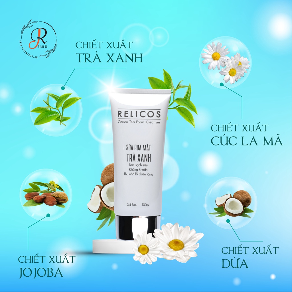 Sữa rửa mặt trà xanh- Relicos Green Tea Foam Cleanser