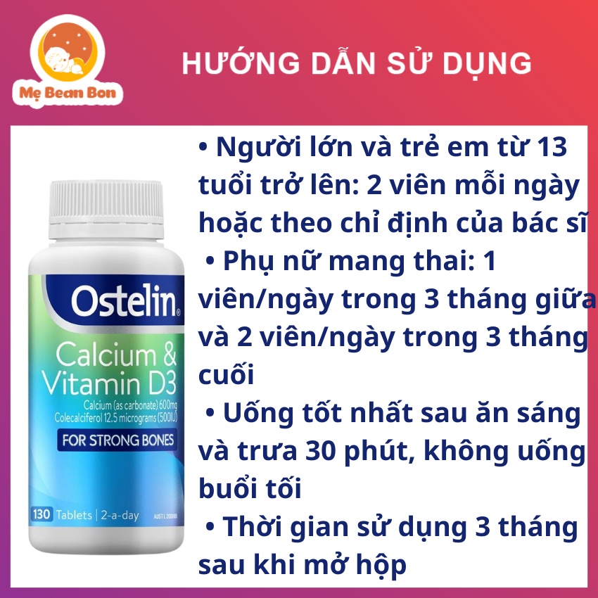 Canxi Bầu Ostelin Calcium &amp; Vitamin D3 của Úc 130 viên bổ sung Canxi và D3 cho bà bầu mẹ sau sinh duy trị hệ miễn dịch