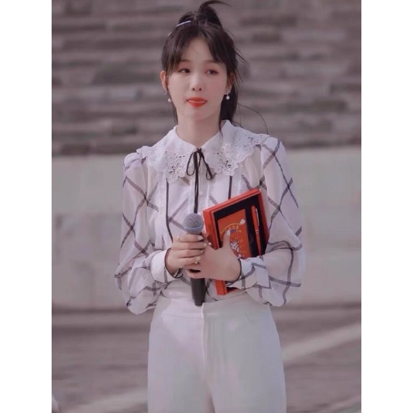 Set Áo Sơ Mi Sọc Và Quần Dài Sẻ Đuôi TỪ MỘNG KHIẾT Phong Cách Dễ Thương