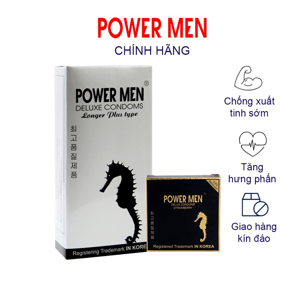 Bao Cao Su Powermen Longer Plus Gân Gai, Chống Xuất Tinh Sớm Hộp 12 bcs