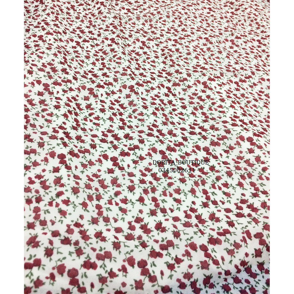 Váy hoa nhí vintage cổ vuông ngắn tay, Đầm vintage dáng dài - Dorita Boutique