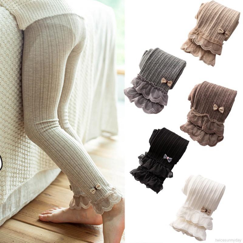 Quần legging phối ren đính nơ cho bé gái