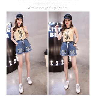 Quần short jean ngố ngang gối lưng thun dây rút big size 70-90kg
