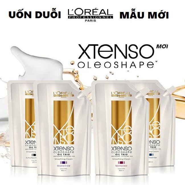 Thuốc duỗi, uốn tóc L'Oreal XTenso Oleo Shape Smoothing Cream 400ml*2 dành cho tóc trung bình