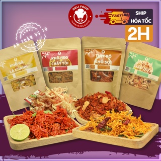 Khô gà lá chanh, Khô heo cháy tỏi, Khô bò sợi, Mực xé sợi hấp dừa 200g DELIFOOD đồ ăn vặt Hà Nội chất lượng