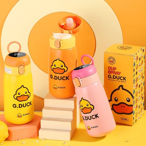 Bình Giữ Nhiệt Hình Vịt Vàng 420ML BO.055, Bình Nước Hiển Thị Nhiệt Độ Nước Siêu Đáng Yêu