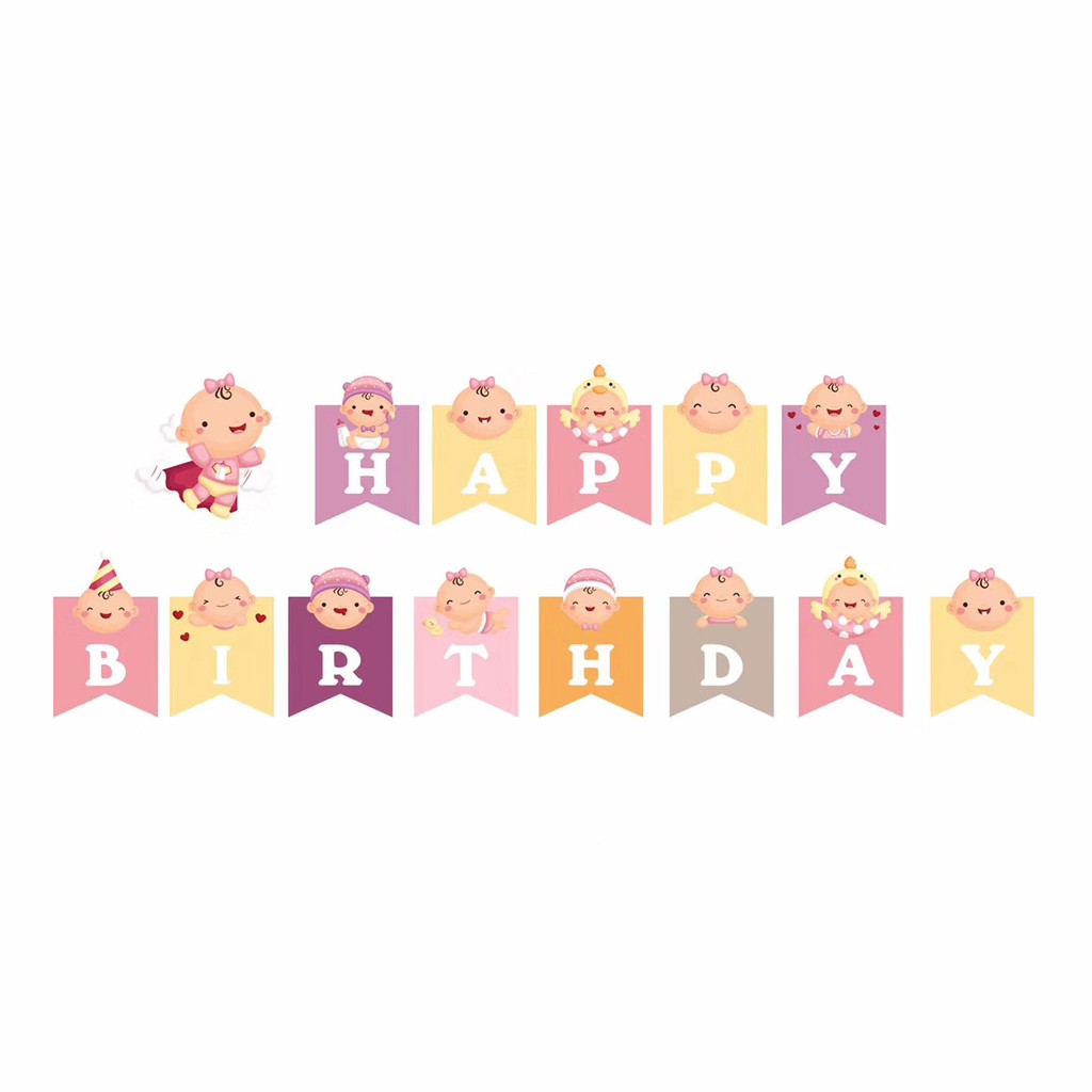 Băng rôn trang trí background sinh nhật happy birthday cho bé trai và bé gái tặng kèm dây ruy băng treo