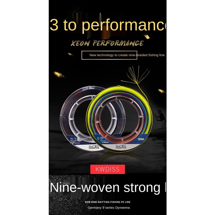 Cuộn Dây Câu Cá Bện 9 Sợi PE Dài 100M Siêu Mịn Chống Mài Mòn
