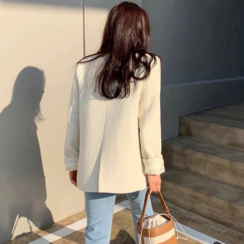 Áo khoác tweed nữ cổ tròn cúc to