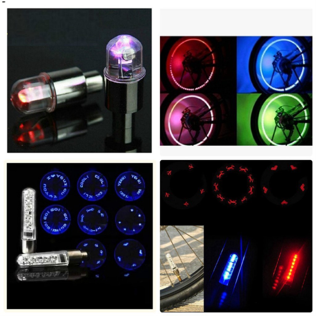 Bộ đèn led nhiều màu gắn van xe đạp xe máy nhấp nháy
