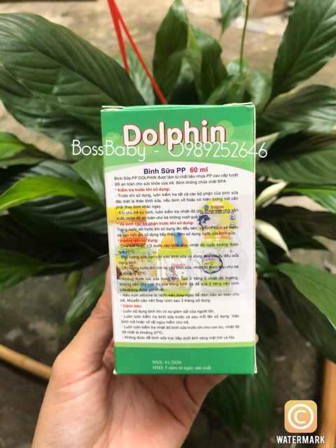 (Tặng thêm 1 núm) Bình sữa cổ hẹp Dolphin 60ml