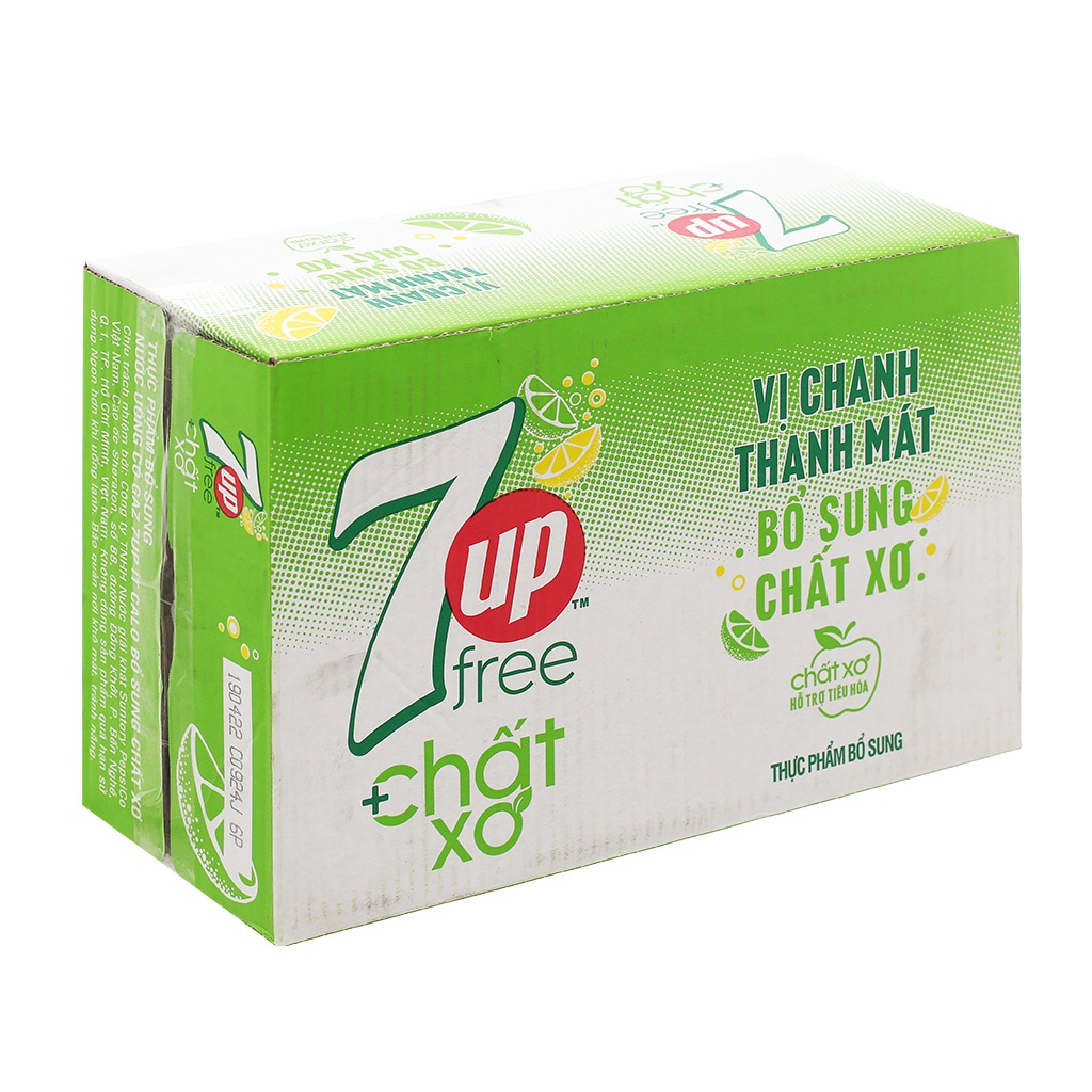 Thùng 24 lon nước ngọt 7 Up ít calo bổ sung chất xơ 320ml