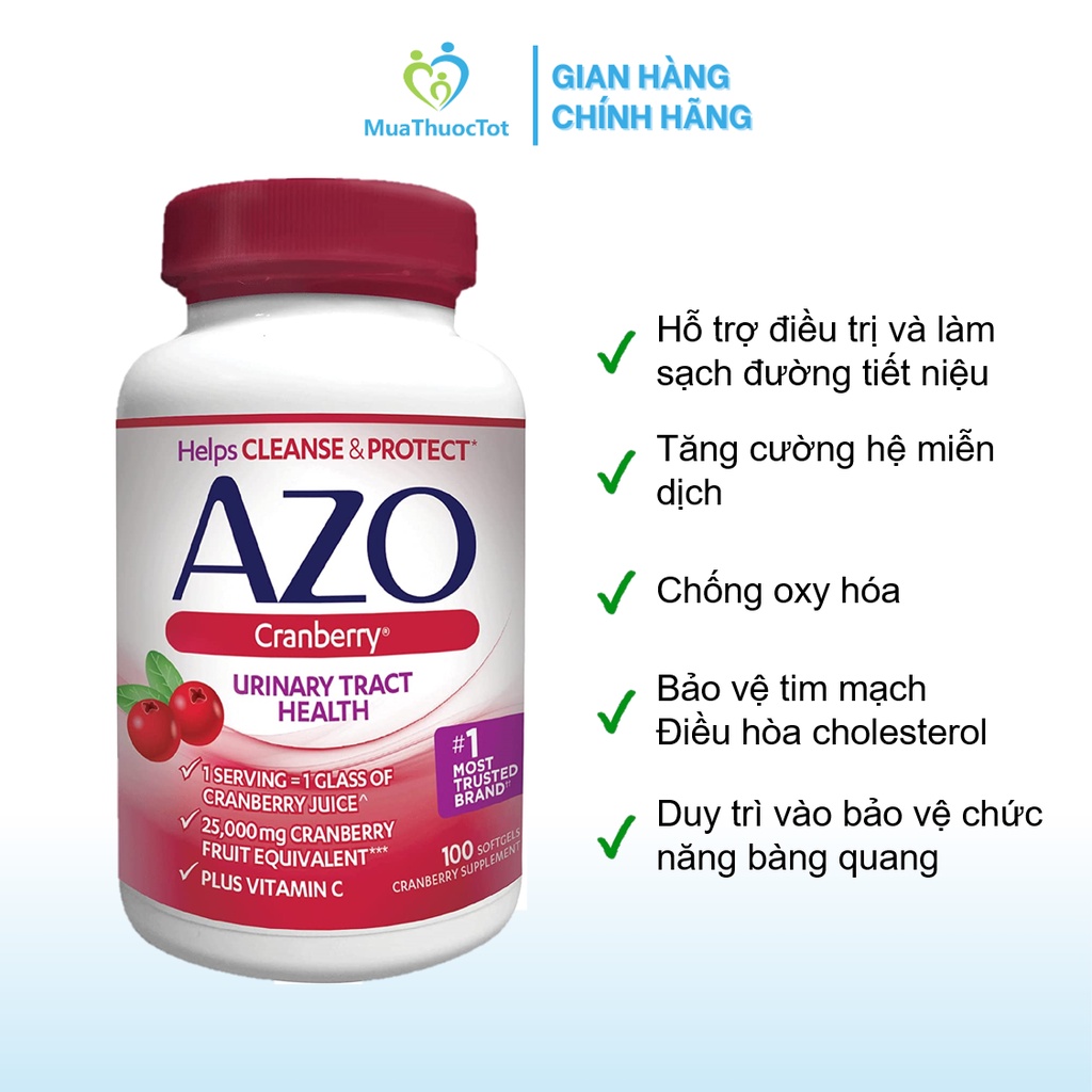 Azo Cranberry 25000mg - Viên Uống Hỗ Trợ Bàng Quang Và Tiết Niệu 100 Viên