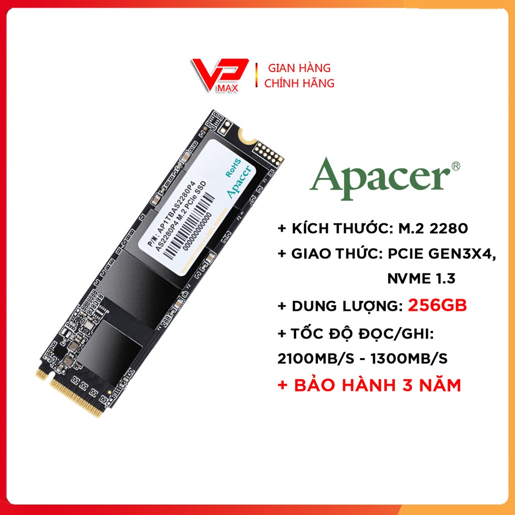 [Mã 255ELSALE giảm 7% đơn 300K] Ổ cứng SSD 256GB Apacer AS2280P4 256GB PCIe NVMe 3x4 | WebRaoVat - webraovat.net.vn