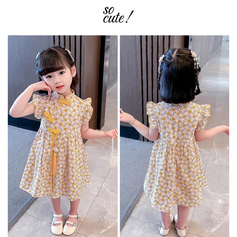 Đầm Sườn Xám In Hoa Thời Trang Mùa Hè Mới 2022 Kích Thước 90-130 Cho Bé Gái