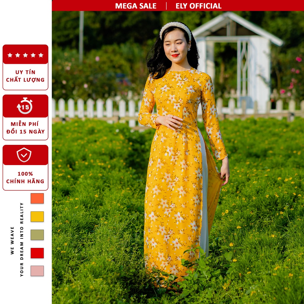 Áo dài cách tân siêu đẹp ELY BOUTIQUE voan in họa tiết đổi trả 15 ngày ELVI02