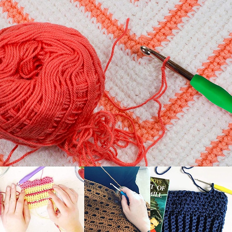 Set 5 kim móc len bằng nhôm tay cầm cao su 2-4mm dùng làm DIY
