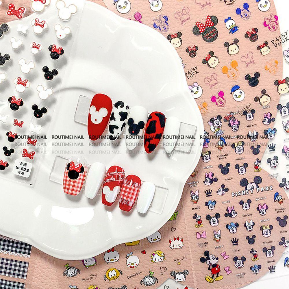 [Hàng mới về] Nhãn dán móng tay sọc caro hình Mickey Minnie phong cách giáng sinh tự dính trang trí móng DIY cho bé