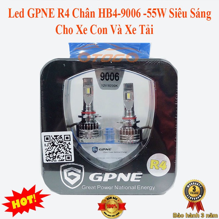 Đèn Led GPNE Chính Hãng R4 Chân 9006 55W Có Canbus cho xe con , xe tải