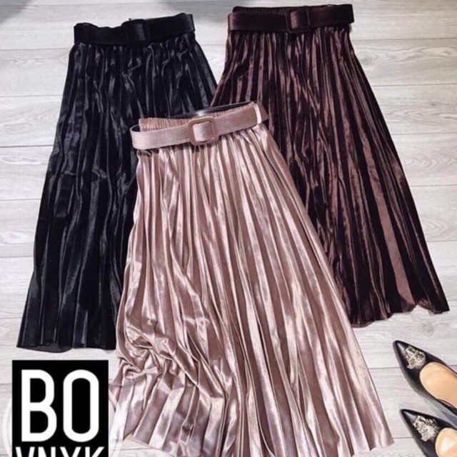 Chân váy xếp ly nhung - dáng midi kèm đai | BigBuy360 - bigbuy360.vn