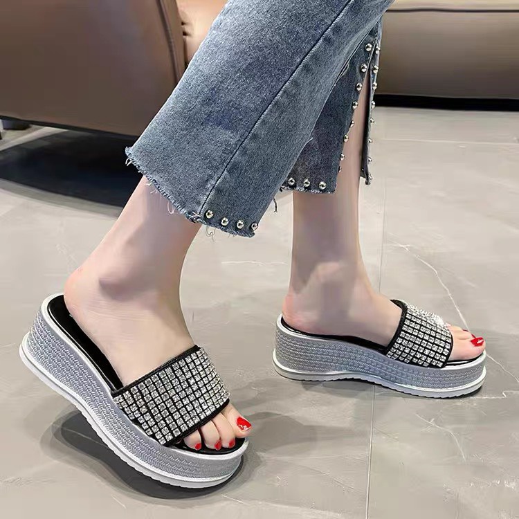 (S155) Dép xuồng nữ đế 6 phân quai ngang full đá (Mã 823 - xuồng đá)